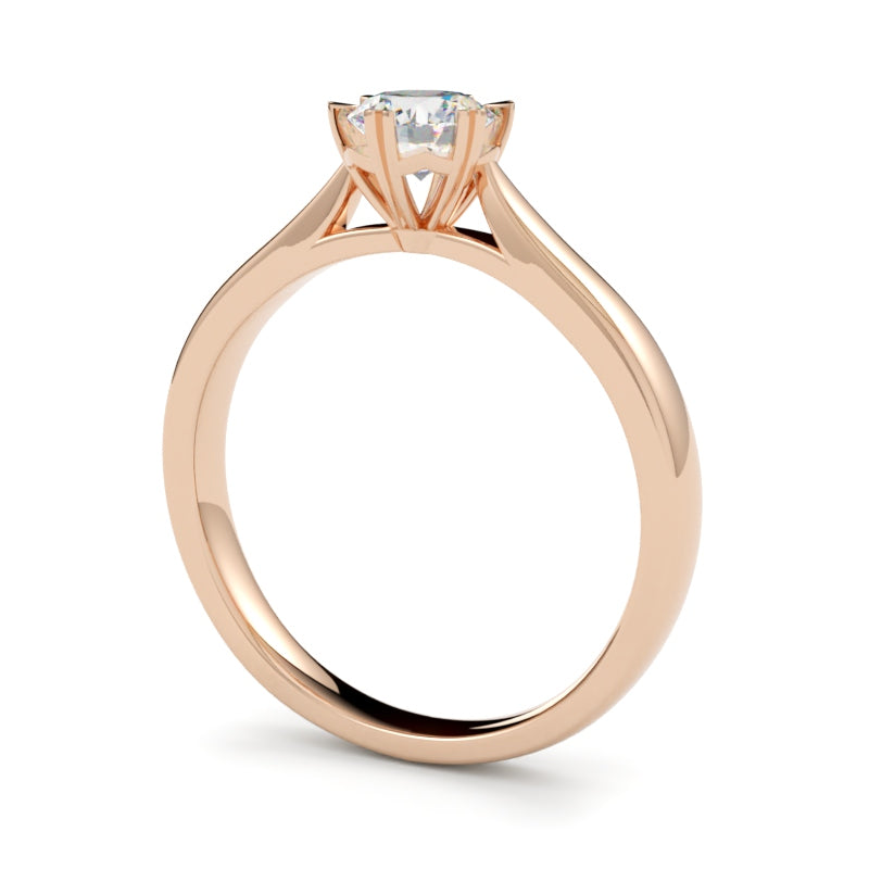 Pierścionek z diamentem, szlif brylantowy, różowe złoto 750, diament 1 ct oprawiony w 6 łapek, GOLDPORT